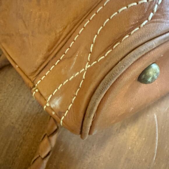 Patricia Nash Zamora Tooled Leather Tote Brown Braided Handles faux suede lined - Picture 8 of 9